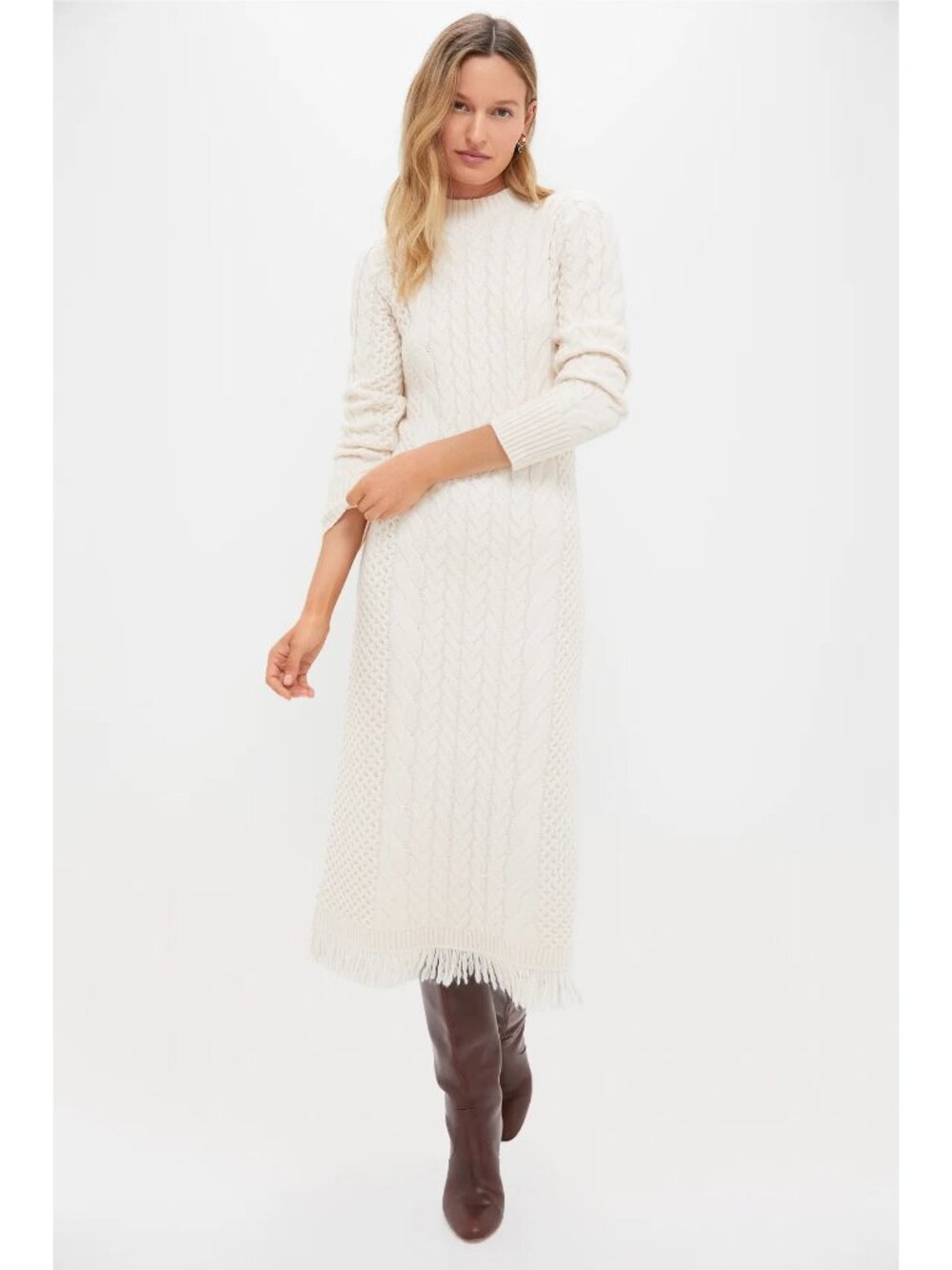 Hyacinth House Freya Fringe Sweater Dress Cream Size Medium NWT